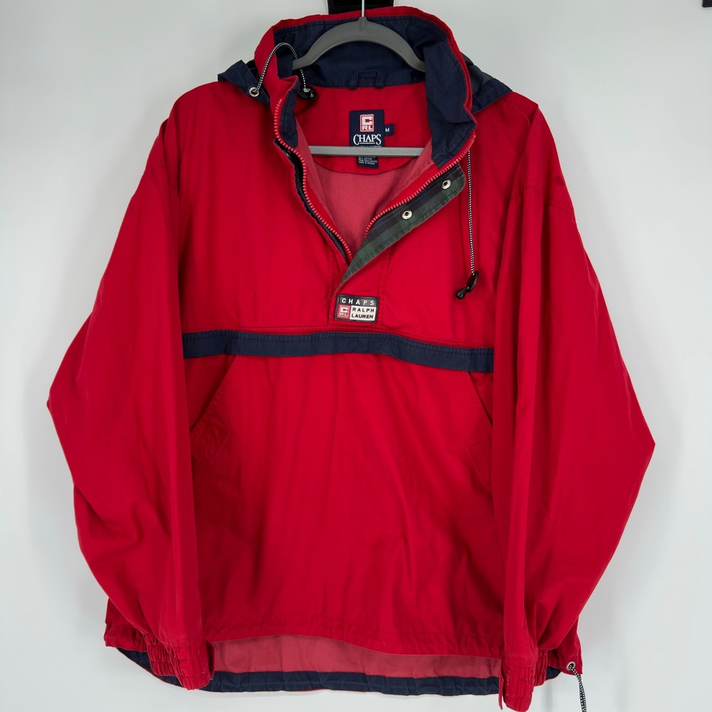 Vintage Chaps Ralph Lauren Anorak Jacket Red Navy Green Men's Medium
